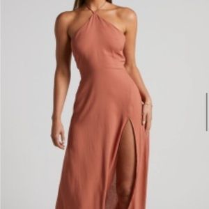 Sondra halter neck with thigh split midi dress